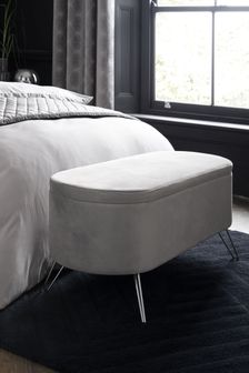 Opulent Velvet Steel Grey Storage Upholstered Ottoman Bench