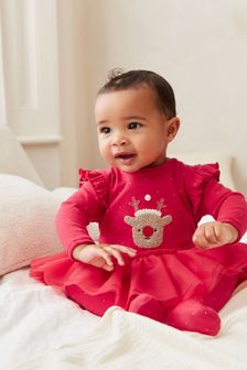 Red Reindeer Baby Sleepsuit With Tutu (0mths-3yrs) (M23482) | £16 - £18