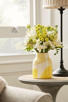 Yellow/White Brush Stroke Print Ceramic Vase