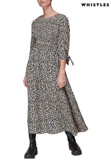 Whistles Animal Cheetah Print Shirred Dress