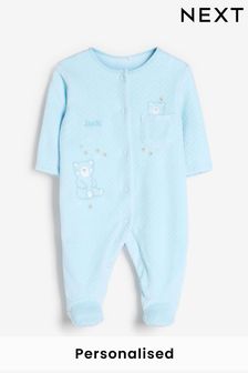 Personalised Baby Blue Velour Sleepsuit
