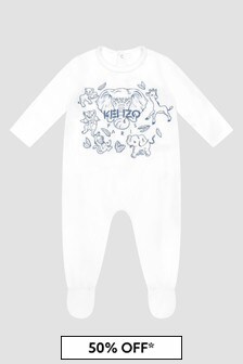 Kenzo Kids Baby Boys White Sleepsuit