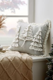 Natural Macramé Christmas Tree Cushion (M25283) | £10