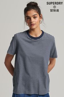 Superdry Blue Organic Cotton Vintage Logo Stripe T-Shirt