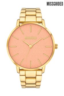 Missguided Gold Alloy Bracelet Watch With Pink Dial