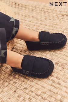 Navy Recycled Faux Fur Lined Moccasin Slippers (M29470) | £13 - £15