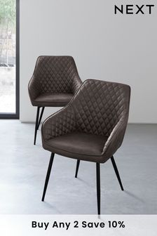 Set of 2 Monza Faux Leather Peppercorn Brown Hamilton Arm Black Leg Dining Chairs (M29625) | £340