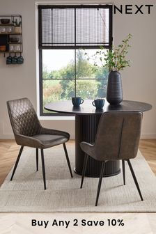 Set of 2 Monza Faux Leather Peppercorn Brown Hamilton Black Leg Dining Chairs