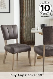 Set of 2 Monza Faux Leather Peppercorn Brown Antelope Natural Leg Dining Chairs