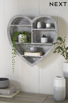 Grey Grey Heart Vintage Effect Wall Shelves