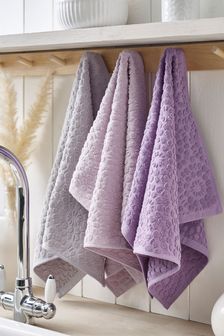 Set of 3 Mauve Purple Kitchen Terry Tea Towels