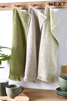 Set of 3 Olive Green Kitchen Terry Tea Towels (M30084) | £14