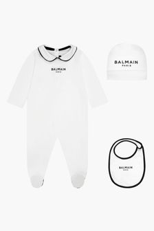 Balmain Baby White Sleepsuit