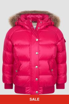 Pyrenex Girls Pink Aviator Shiny Fur Jacket