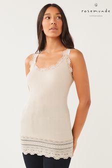 Rosemunde Long Silk Top With Vintage Lace Edge In New Cacao