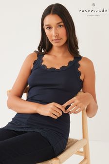 Rosemunde Long Silk Top With Vintage Lace Edge In Navy