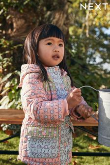 Pink Multi Shower Resistant Colourblock Geo Quilted Coat (3mths-7yrs) (M33586) | £31 - £35