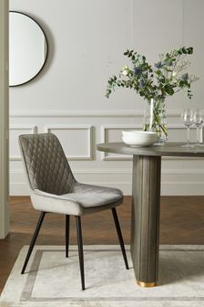 Set of 2 Opulent Velvet Steel Grey Hamilton Black Leg Dining Chairs