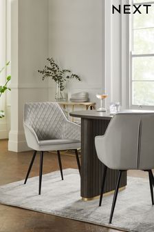 Set of 2 Opulent Velvet Steel Grey Hamilton Arm Black Leg Dining Chairs (M35464) | £310