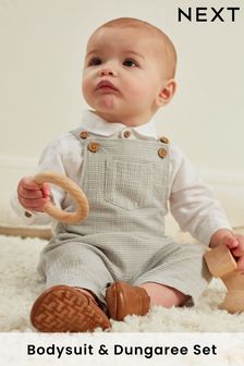 Baby Smart Stripe Dunagrees And Jersey Bodysuit Set (0mths-3yrs)