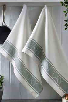 Set of 2 Malvern Cotton & Linen Blend Antibacterial Kitchen Tea Towels