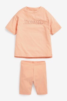 Dream Embroidered T-Shirt & Cycle Short Set (3-16yrs)