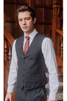 Check Signature Empire Mills Fabric Suit: Waistcoat