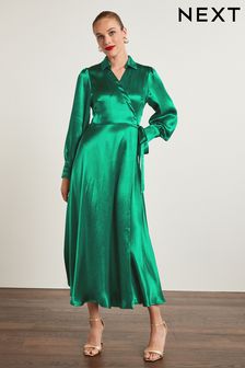 Green Midi Long Sleeve Dresses 