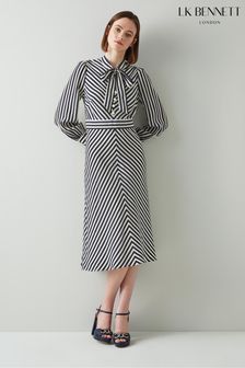 L.K. Bennett Blue Marcellin Navy and Cream Stripe Silk Dress