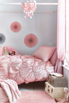 Pink Princess Ruched Shimmer Duvet Cover and Pillowcase Set