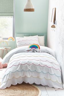 Multi Kids Rainbow Scalloped Ruffle Duvet Cover And Pillowcase Set