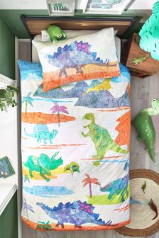 Natural Dinosaur Colour Clash Reversible Duvet Cover and Pillowcase Set