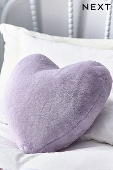 Lilac Purple Super Soft Heart Faux Fur Cushion (M37349) | £19