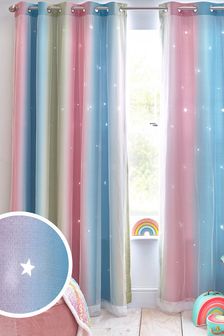 Pink/Purple Twinkle Effect Rainbow Ombre Eyelet Blackout Curtains