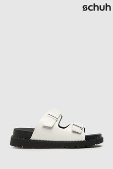 Schuh Tess White Croc Studded Footbed Sandals