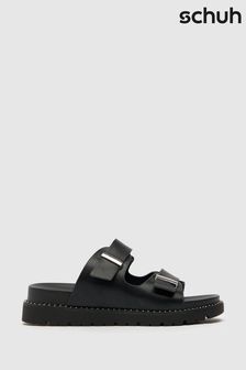 Schuh Tess Black Studded Footbed Sandals