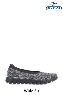 Fly Flot Black Ladies Wide Fit Slip-On Trainers