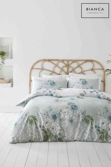 Bianca Green Chinoiserie Floral 400 Thread Count Cotton Duvet Cover and Pillowcase Set