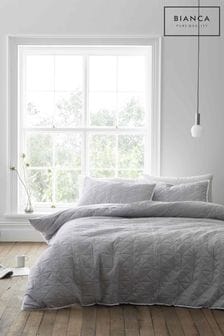 Bianca Grey Diamond Quilted Geometric Cotton Duvet Cover and Pillowcase Set