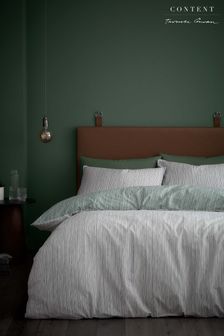 Content by Terence Conran Green Rupert Stripe 200 Thread Count Cotton Duvet Cover and Pillowcase Set