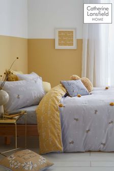 Catherine Lansfield Yellow Sweet As Can Bee Pom Pom Duvet Cover and Pillowcase Set