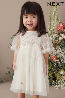 White Embroidered Mesh Party Dress (3mths-7yrs) (M39244) | £20 - £24