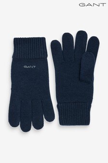 GANT Blue Knitted Wool Gloves