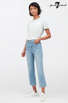7 For All Mankind Logan Light Blue Denim Cropped Straight Jeans
