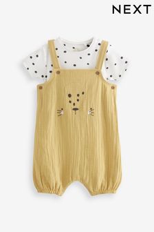 Ochre Yellow Tiger Face 2 Piece Baby Woven Dungaree Set (0mths-2yrs) (M40667) | £18 - £20