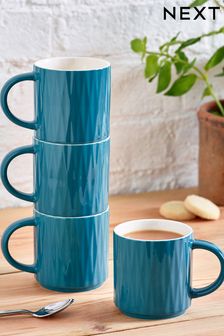Set of 4 Teal Blue Mugs