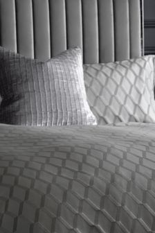 Charcoal Grey Jacquard Diamond Geometric Duvet Cover and Pillowcase Set