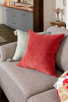 Terracotta Red Soft Velour Large Square Cushion