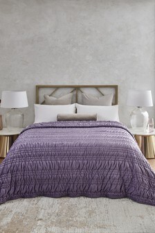 Mauve Purple Velvet Ruched Bedspread