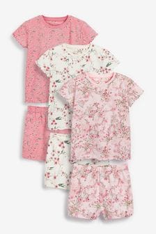 Pink/Cream Floral 3 Pack Short Pyjamas (9mths-16yrs) (M42193) | £23 - £36